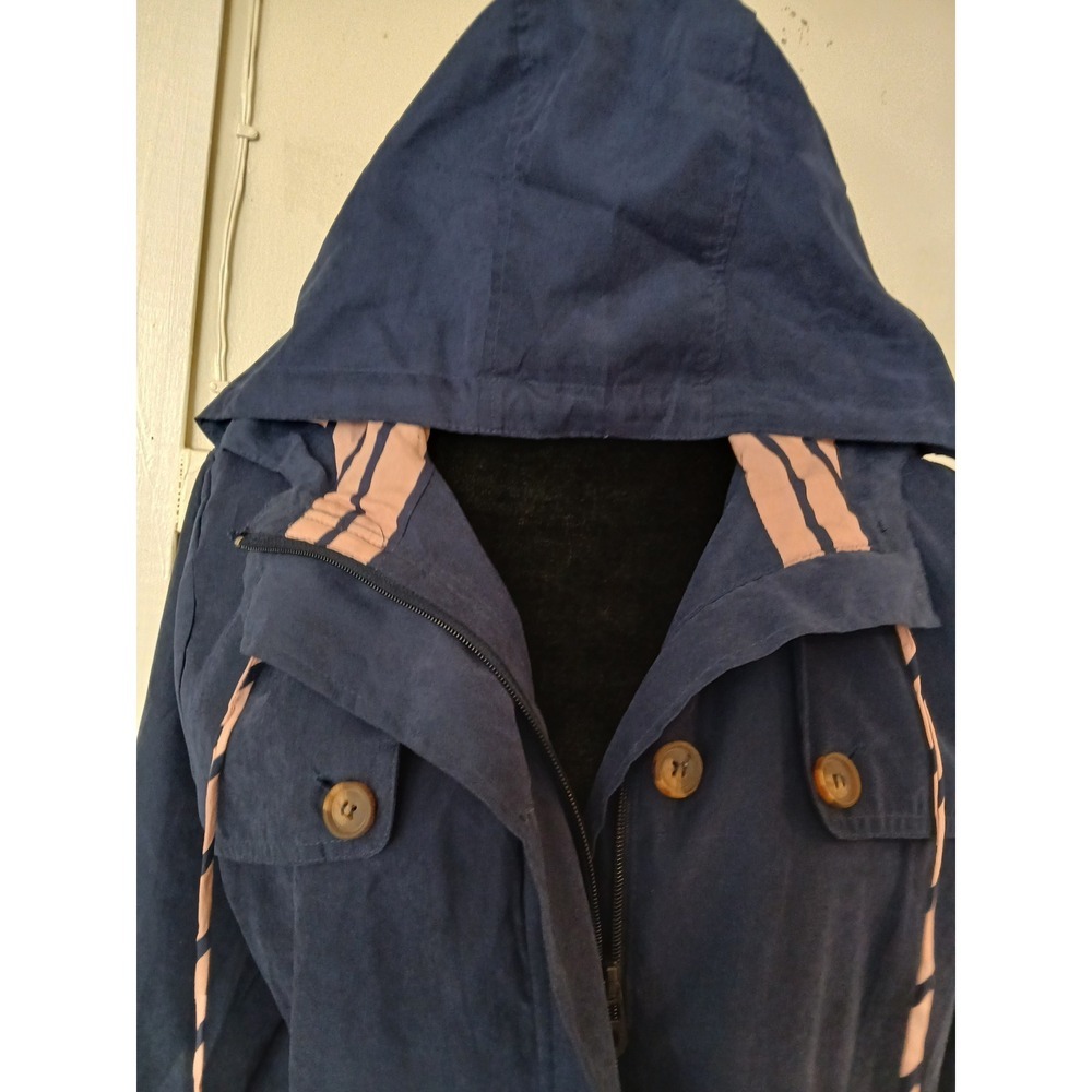 day to day blue pepper Navy Blue Hooded Anorak Jacket With Striped Lining Size S - Picture 3 of 5